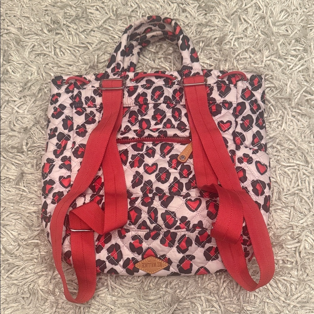 MZWallace Metro Convertible Heart Patterned Backpack - Red and Black Quilted - Picture 3 of 9